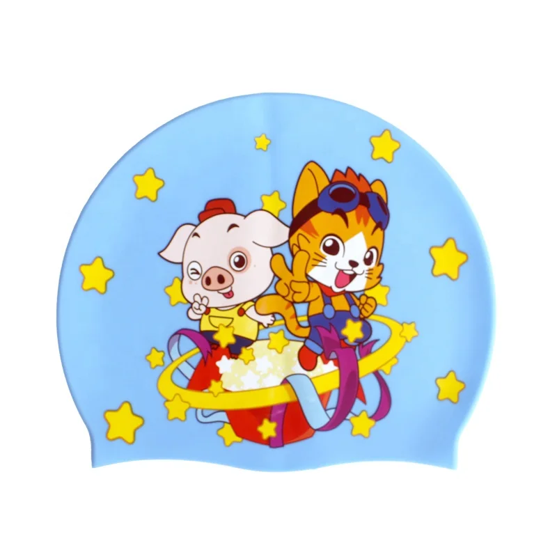 

100% Silicone Custom Printed Waterproof Swimming Caps For Child, Blue/orange/white/black/yellow/red/gray etc.