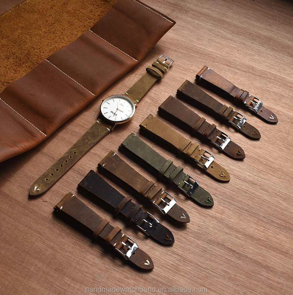 

Custom 20mm 22mm 24mm 26mm Handmade Vintage Brown Soft Genuine Calf Leather Watch Strap Band, As picture