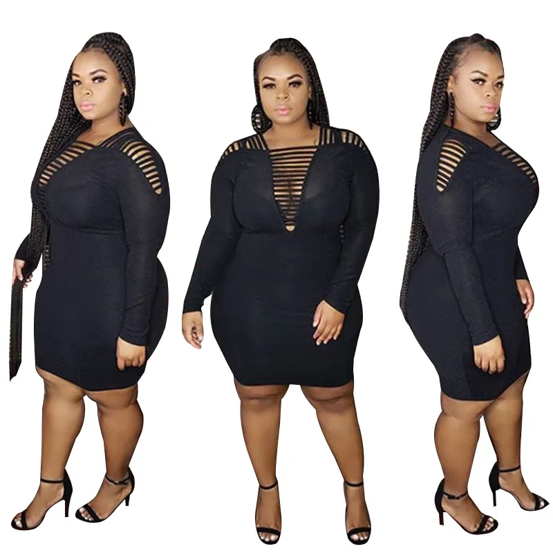 

Hot Clothing Styles For Black Women dress Solid Color plus size sexy dresses Hollow Out Dress