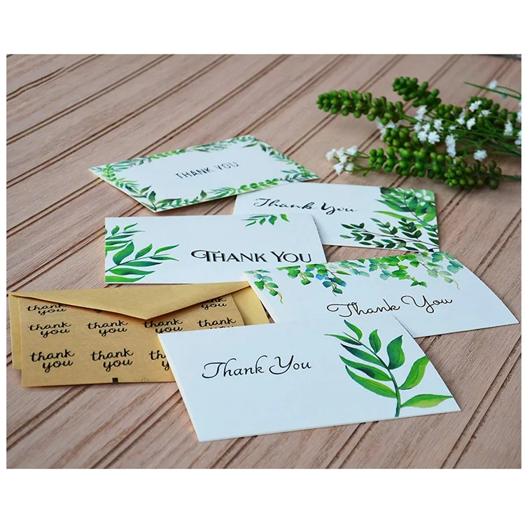 Custom Thank You Cards with Envelopes and Stickers White Kraft Paper Watercolor Floral Greenery Leaves Bulk Notes for Gratitude