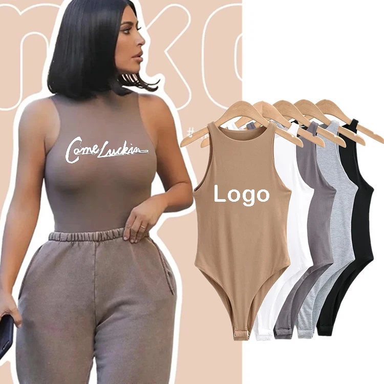 

Custom Logo Elastic Double Sleeveless Vest Mujer Onesie Jumpsuits One Piece Tank Lingerie Bodysuits For Women