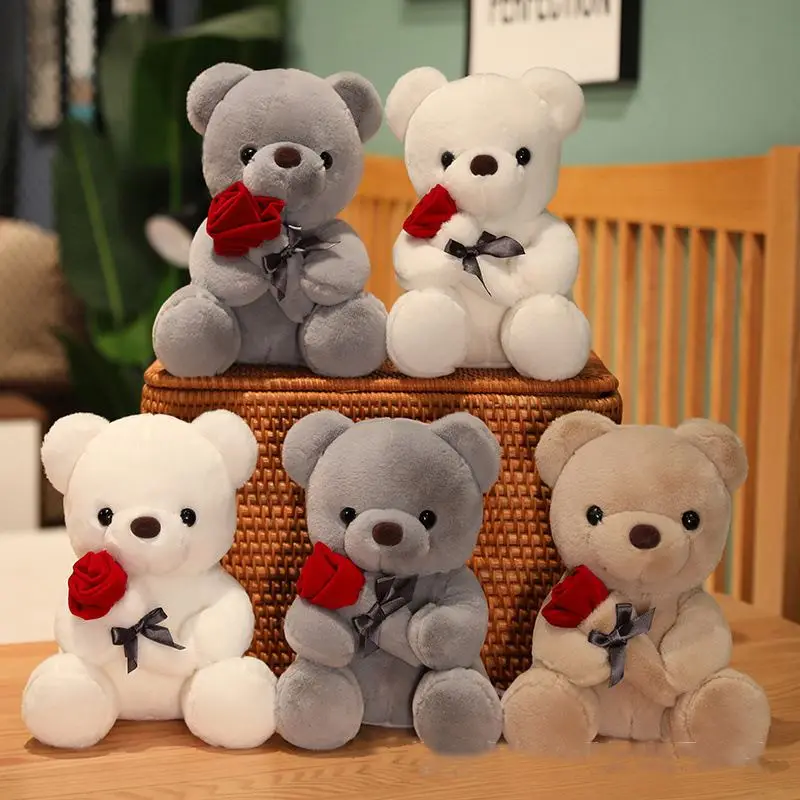 

2021 new plush toy manufacturers valentines rose teddy bear roses plush toys