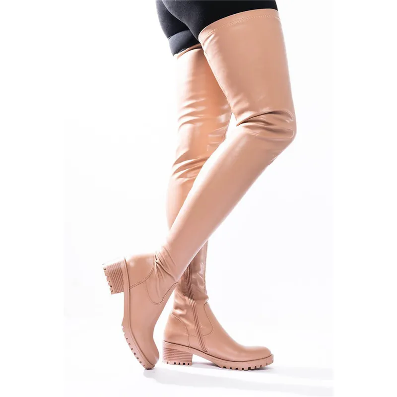 

Dropshipping Custom Logo Women Chunky Heel Sexy Stretch Boots Over the knee Boot Lady Fashion Casual Shoes Plus Size 47