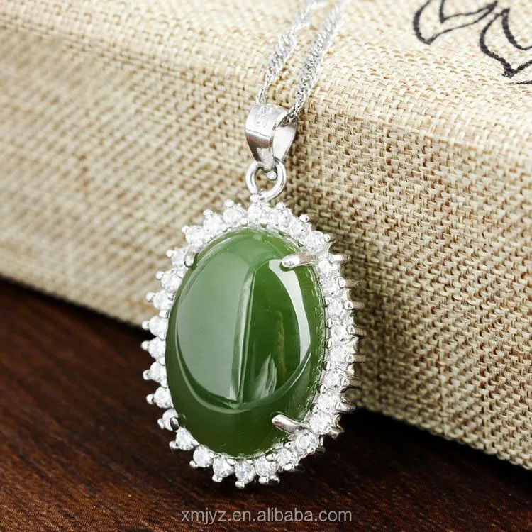 

Certified Natural Hetian Jade Spinach Green Jasper Egg Shape Pendant