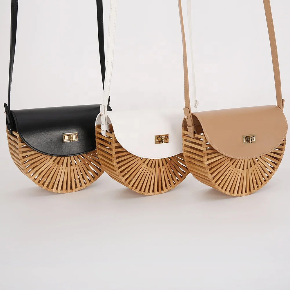 

Bamboo Half Moon Bag with PU Leather Flap Small Size