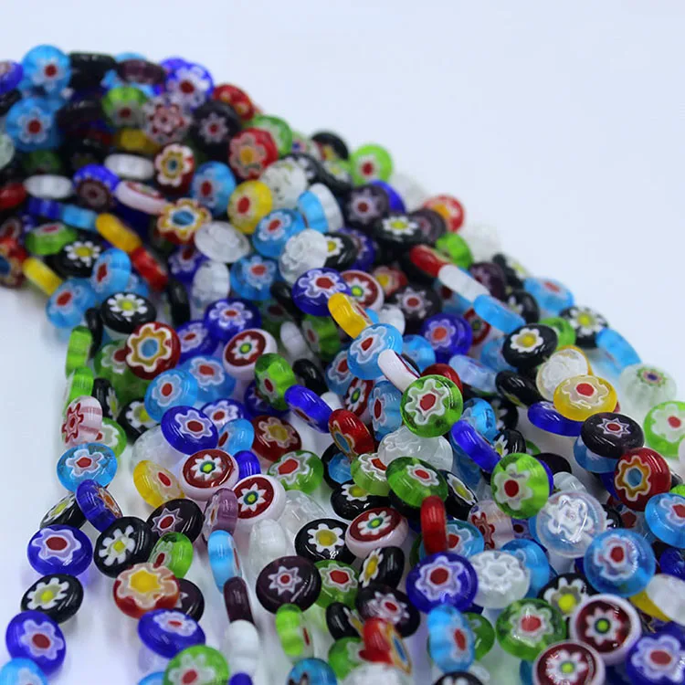 

GP0954 Rainbow Multicolor Flat Lampwork Glass Flower Floral Round Ball Beads for Jewelry Phone Chain straps Making