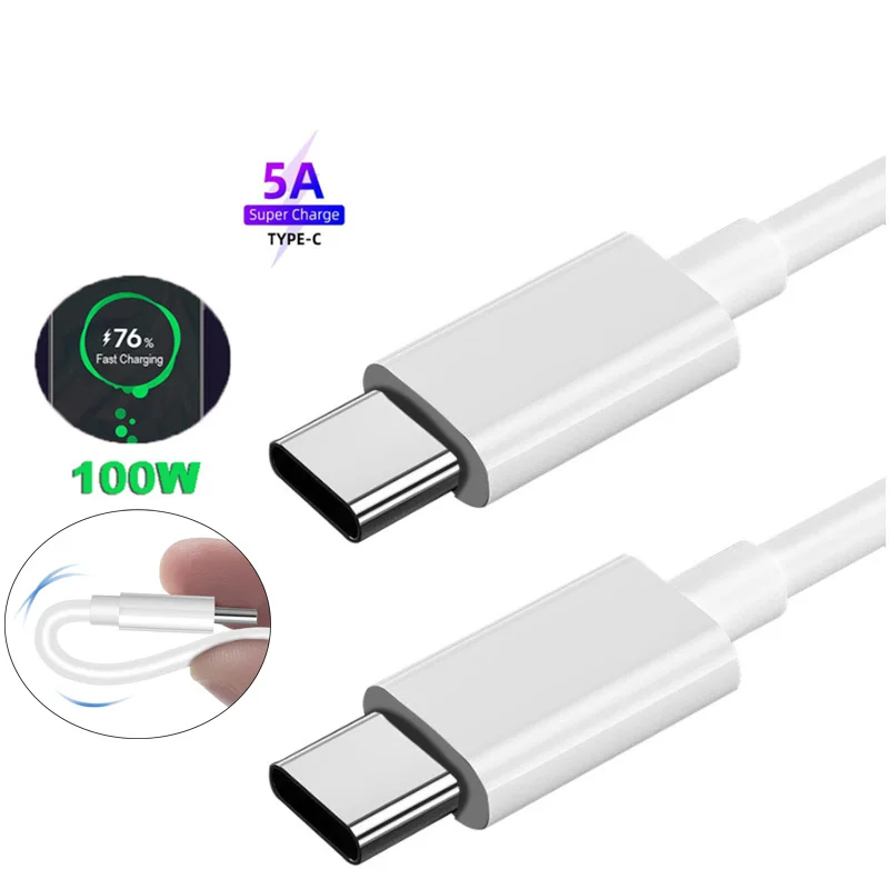 

Upgraded Type-C To Type-C USB Cable 100W 5A PD Super Fast Charge 1M 3.3FT Data Sync Copper Wire Cables line For Smart Phone iPad, White