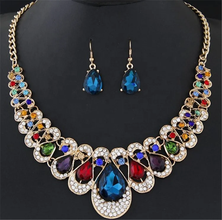 

Charm Women's Drop Earrings Gold Color Pendant Necklace Jewelry Set, Picture