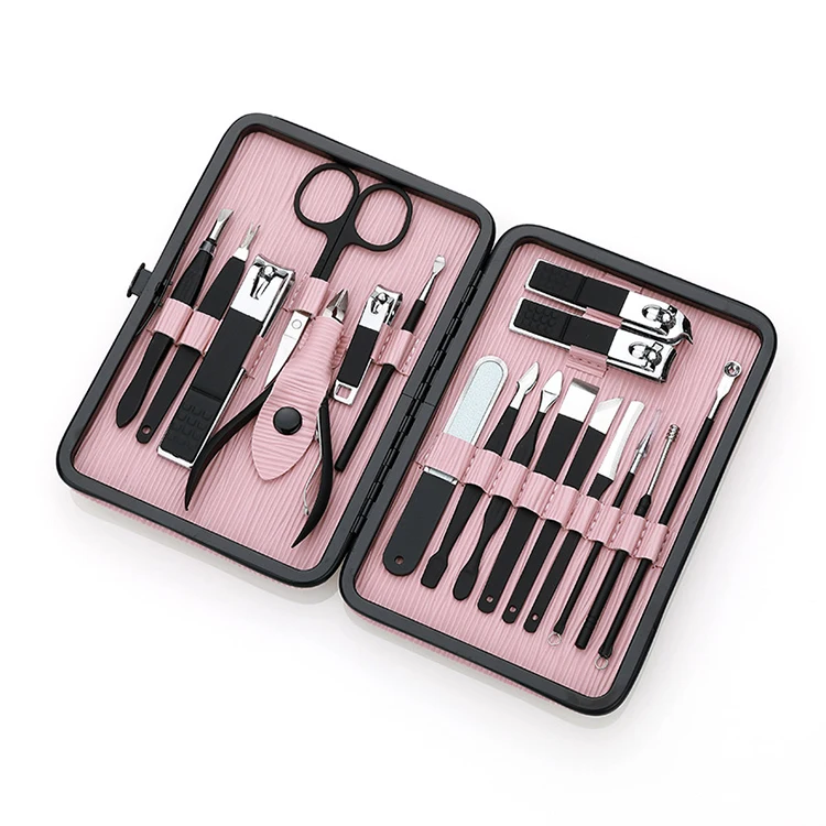 

18pcs Manicure Set Stainless Steel Nail Scissors Pedicure Kit Travel Case Ingrown Nail File Clippers