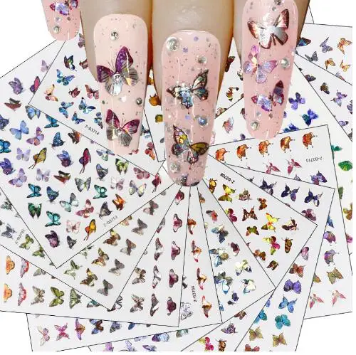 

2020 New Design Colorful 3D Laser Butterfly Adhesive Nail Decal Art Sticker