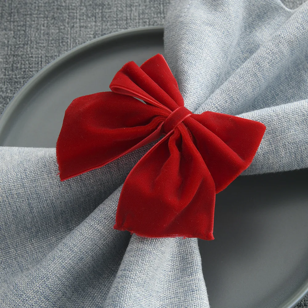 

Wholesale Fabric Bow Knot Napkin Buckle Red Bow Napkin Ring For Wedding Table Decoration Napkin Ring