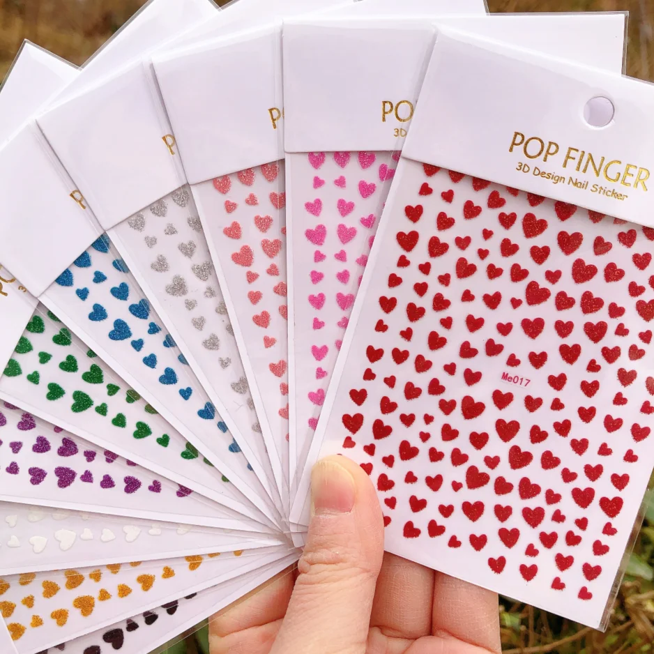 

OMG 2022 New Arrivals 3D valentine's day love red heart nail art decal stickers Adhesive Manicure Decals Press On Nail, Colorful