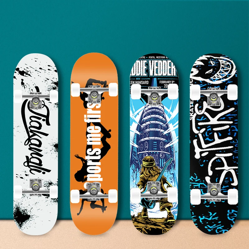 

31'' Complete Skateboard standard Maple Wood Beginners' Tricks Double Rocker Skateboards for Gift, Customized color