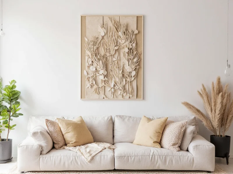 Customized paper wall decor in neutral tones for modern home