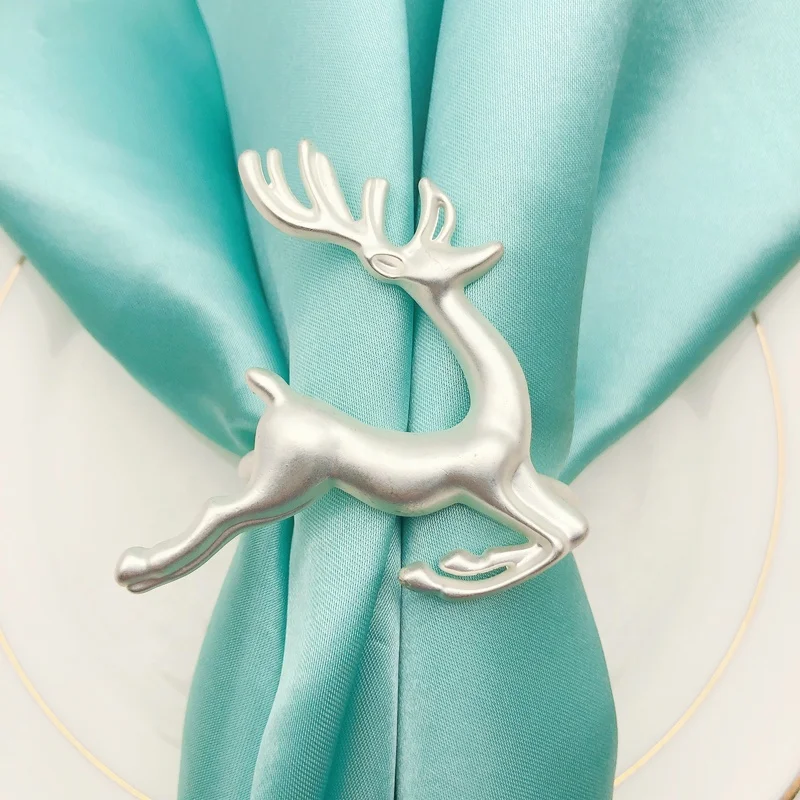 

Christmas Napkin Rings Cheap Matte Silver Napkin Buckle Metal Reindeer Napkin Holder Ring for Home Wedding Bar Party Stcoked