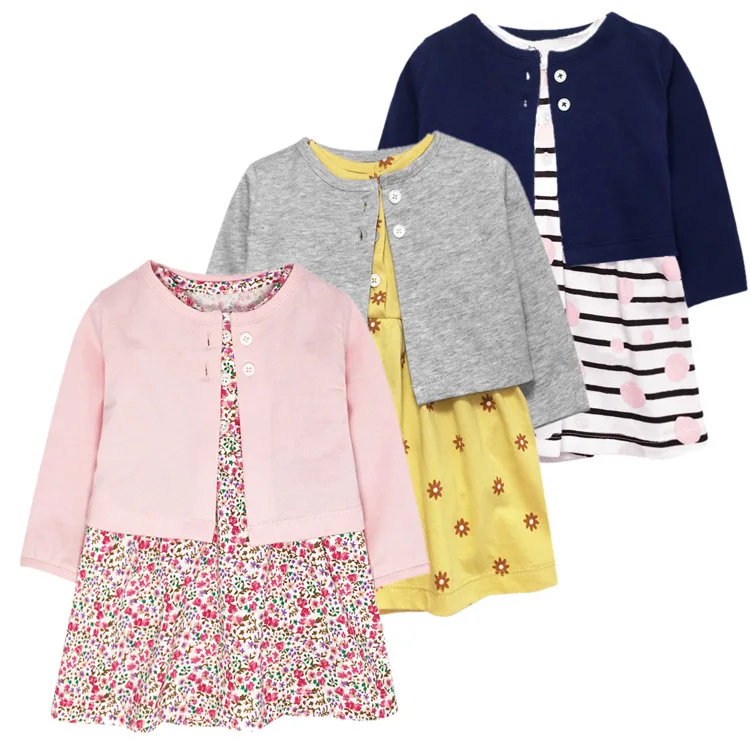 

High Quality The Summer A two-piece Set Baby Girls Cotton Dress Cardigan