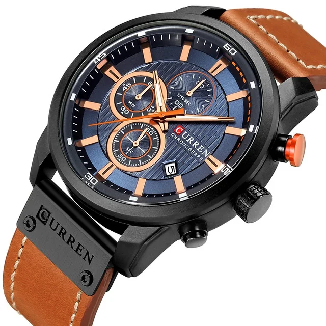 

Curren 8291 Hot Sell New Arrival Waterproof Genuine Leather Luxury Band Fashion Military Analog Quartz Chronograph Men Watch, 6-color