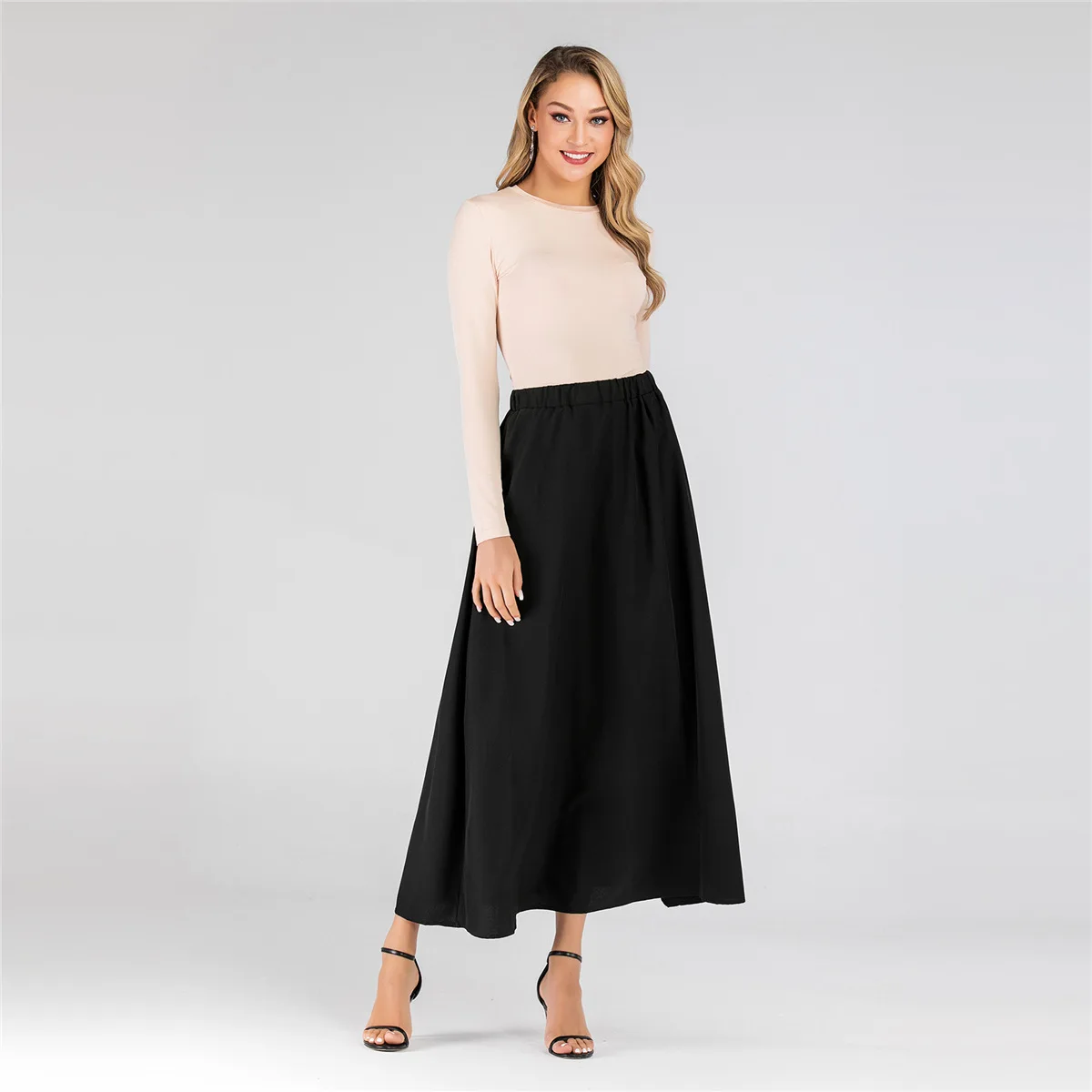 

wholesale plus size islamic clothing modest skirt muslim long skirt, Black,khaki