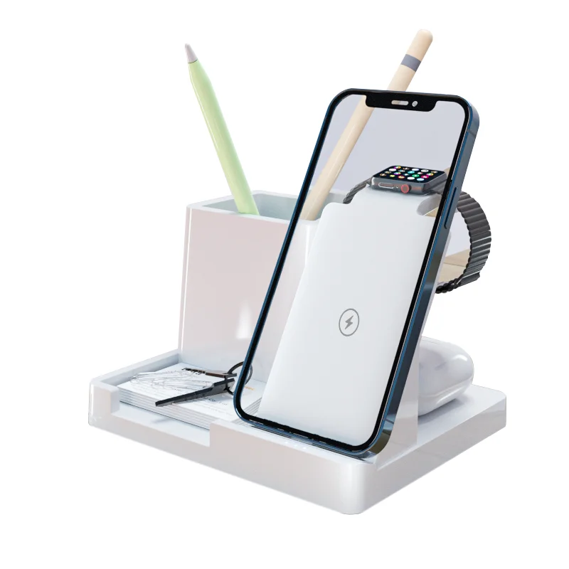 

4 in 1 Wireless Charging Dock Qi Wireless Charger Stand, Desk Organizer for iPhone/Watch/Airpod, Black ,white,customized