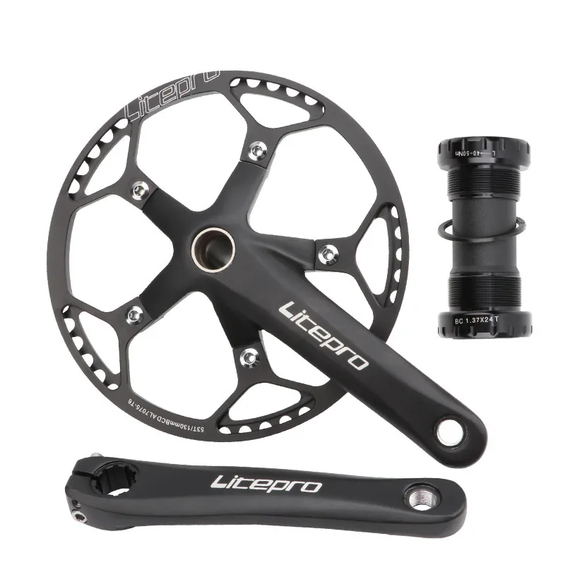 

130BCD bike bicycle crank 53T 56T 58T single disc bicycle chainwheel bicycle crankset, Black/silver