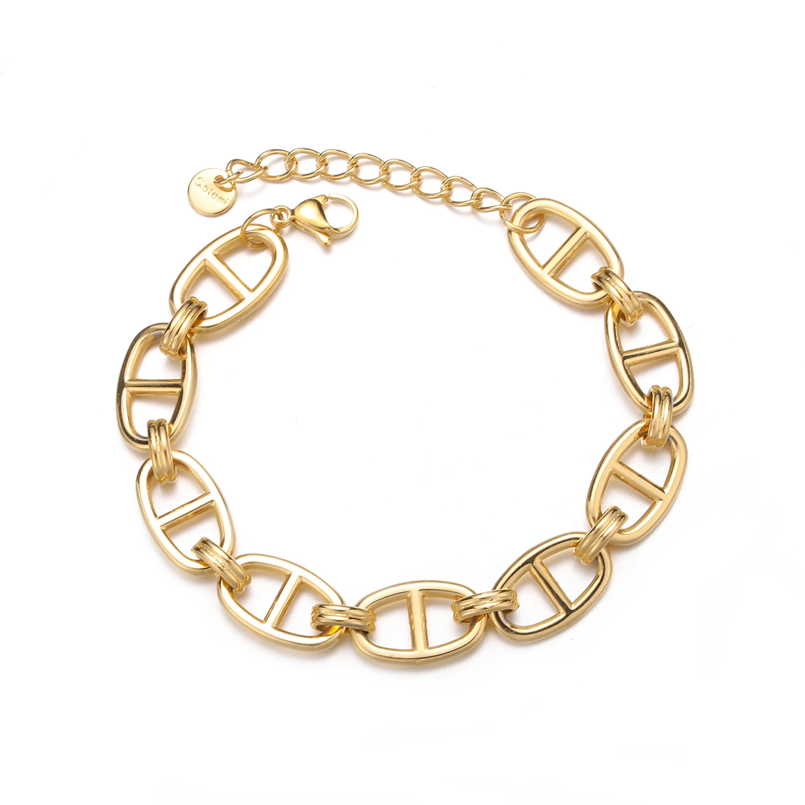 14K Gold Paper Clip Bracelet Custom Length Mariner Pig Nose Bracelet Coffee Bean PVD Plating 316 Stainless Steel Bracelet