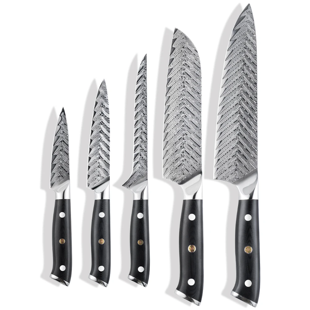 

Professional 2021 New Feather Pattern G10 Handle Chef Knife 67layers vg10 Japanese Kitchen Damascus Steel Knife Set Wholesale