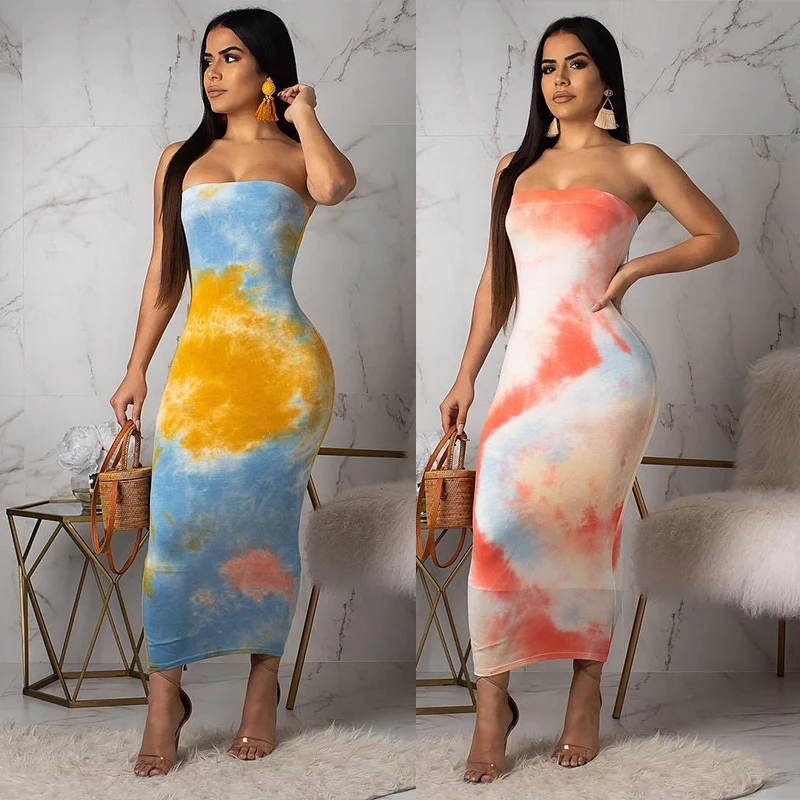 

2021 factory direct sales print sexy temperament strapless one-step dress