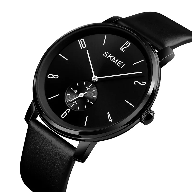 

1398 mens black wrist watch leather band custom skmei logo, Black, silver, blue (customer's request)