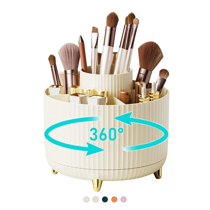 

360 Rotating Makeup Brush Holder Organizer 5 Slot Make Up Brush Cup for Cosmetics Art Supply Bathroom Vanity Desktop Organizer