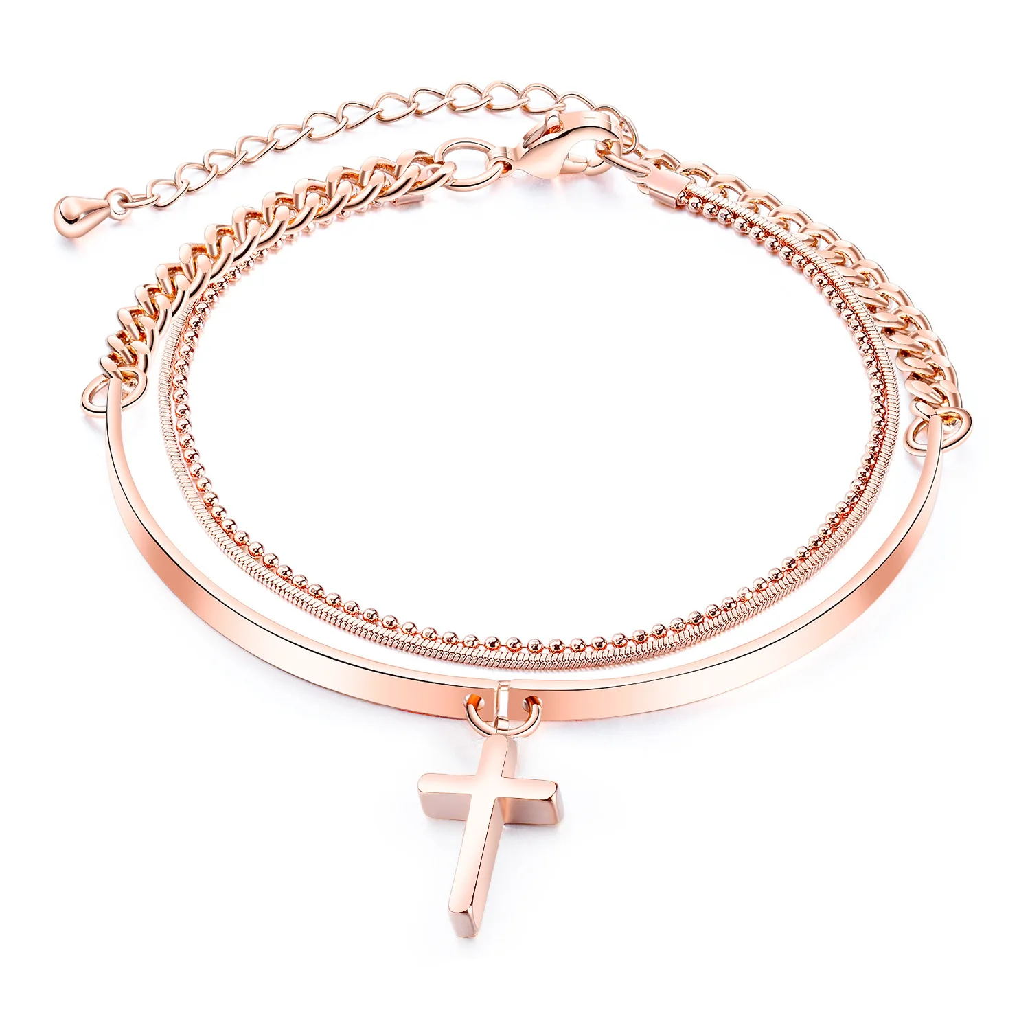 

Chic Rose Gold Stainless Steel Zirconia Butterfly Bracelet Titanium Steel Multi Layer Snake Chain Cross Bracelet