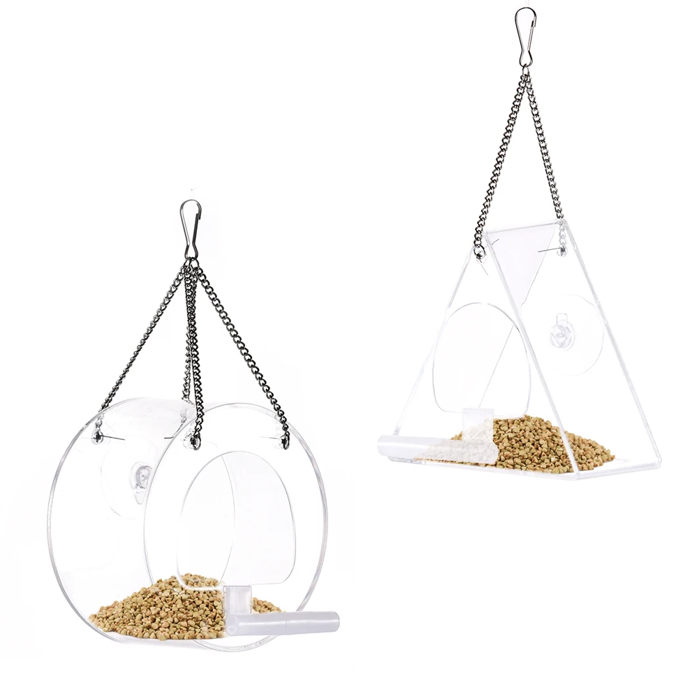 

Acrylic bird feeder triangle hanging transparent waterproof bird feeder pet supplies Powerful Suction Cup And Detachable Sliding