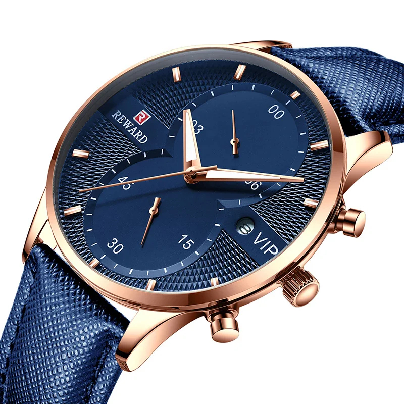

Reward Fashion chronograph watch men luxury Top brand casual alloy sport leather quartz watches round reloj para hombre