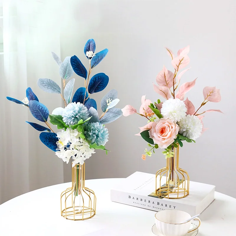 

Light luxury modern flower metal vase in glass crystal vase dried flower for home decor