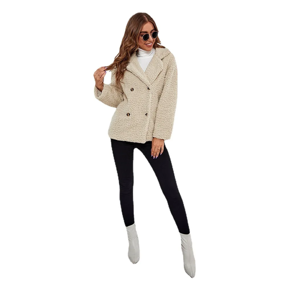 

CL-1049 Hot Sale Fashionable Khaki Simple Plus Size Lady Casual Coats High Quality Long-sleeved Warm Plush Cardigan Coat Women