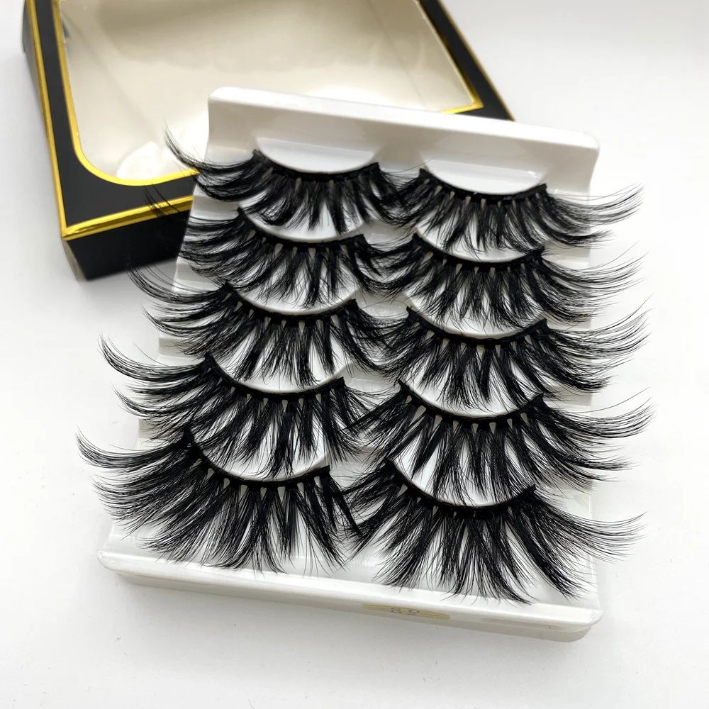 

5Pair Lashes Book Double 3D Silk Faux Mink Fake Premium Synthetic False Eyelashes Wholesale Natural Volume Eye Lashes Vendor, Natural black mink eyelashes