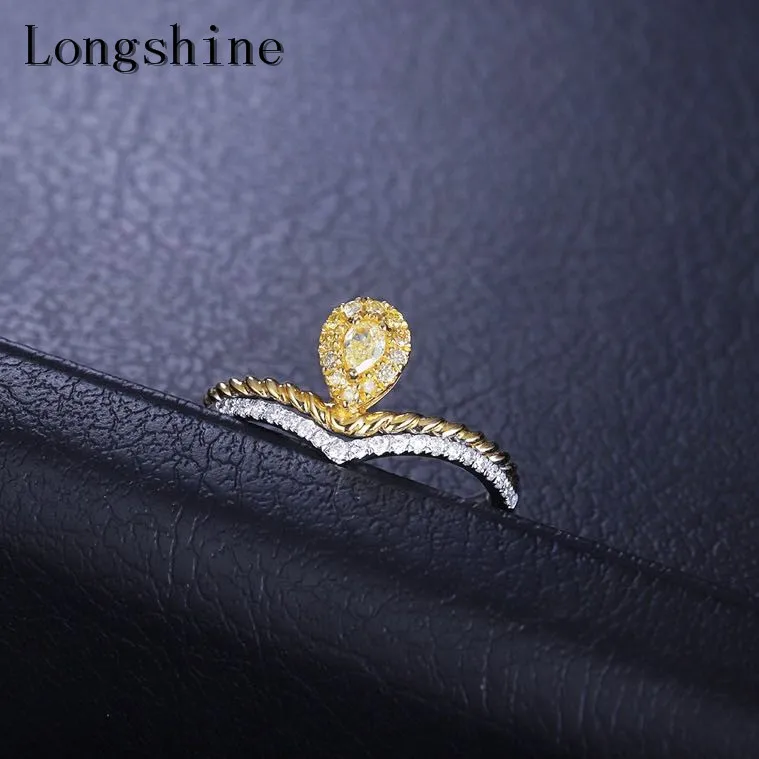 

Jewelry Luxury Real Shining Yellow Diamond Women Ring Simple Design in 18K Solid White Gold