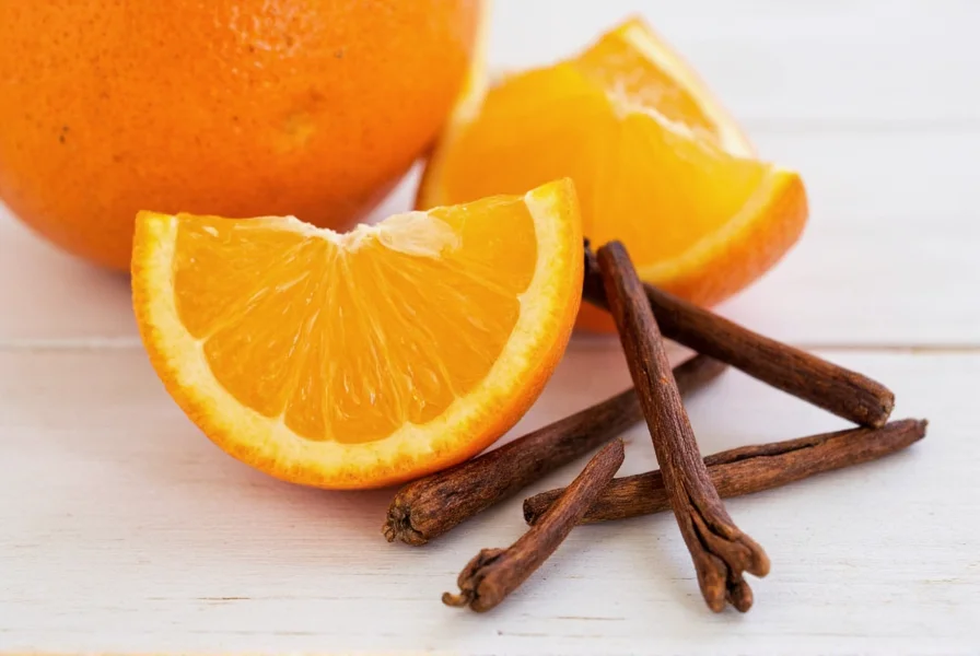 Homemade potpourri mixture featuring dried orange slices and whole cloves