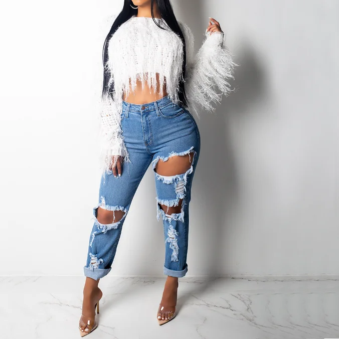 
fashion fringed clothing crop top shaggy sweater fringe mink sweater 