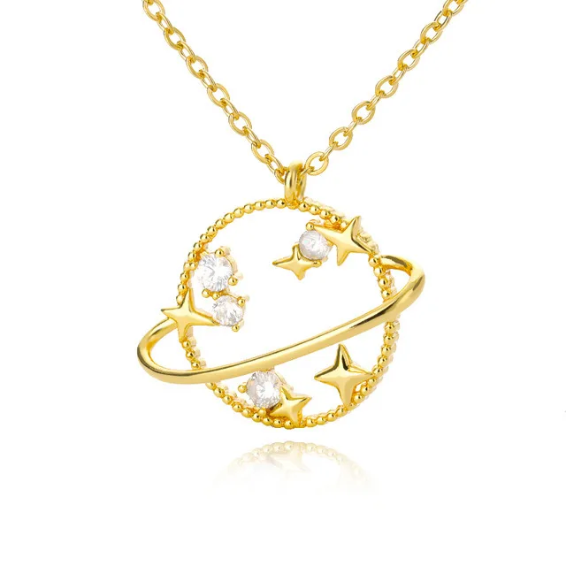 

New Style Diamond Crystal Planet Moon Pendent Necklace Fashion Gold Rhinestone Star Cross Necklaces Wedding Jewelry