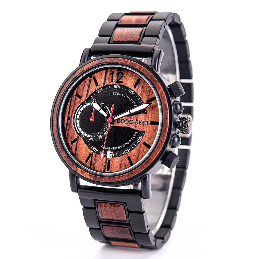 

Hot Sale 1 Piece Custom Fashion Multicolour Wooden Watch Band Quartz Movement Natural Wood Watch For Men