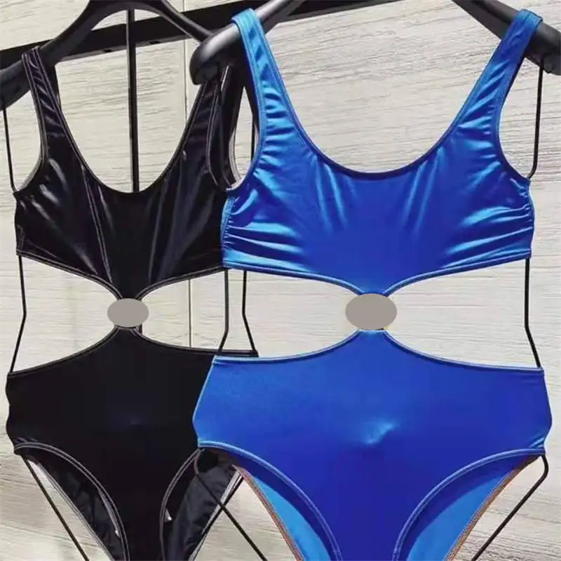 

Metal Letter Designer One Shoulder Swimsuit High Waist Tight Sexy Bikini for Women