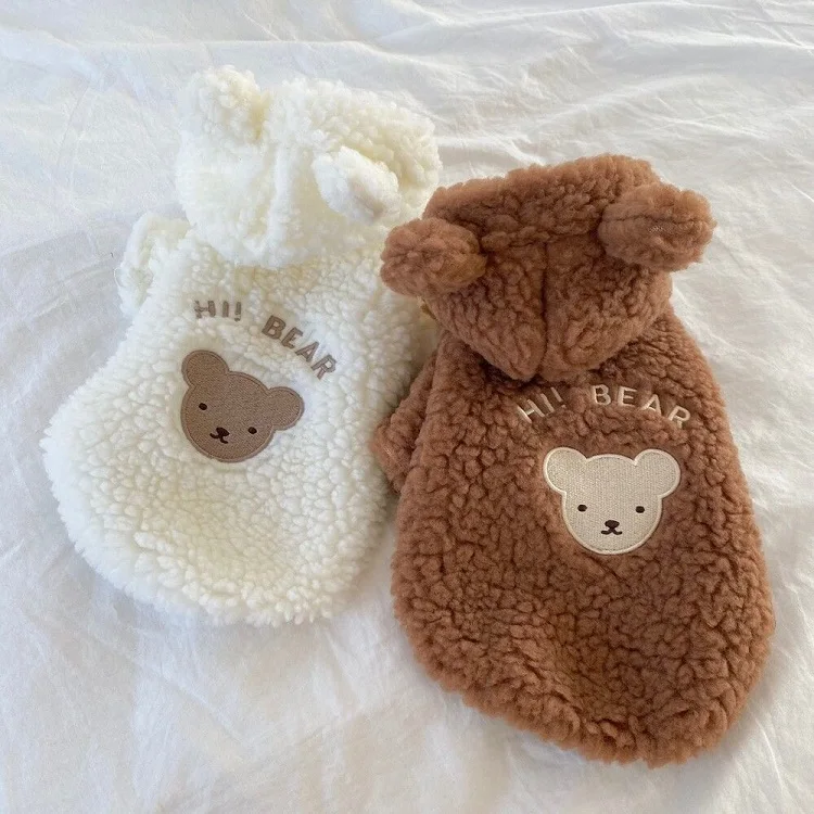 

Comfy Pet Apparel Dog Teddy Fleece Bear Coat Zip Up Keep Warm Clothing Luxury Pet Clothes Hoodie, Beige, coffee