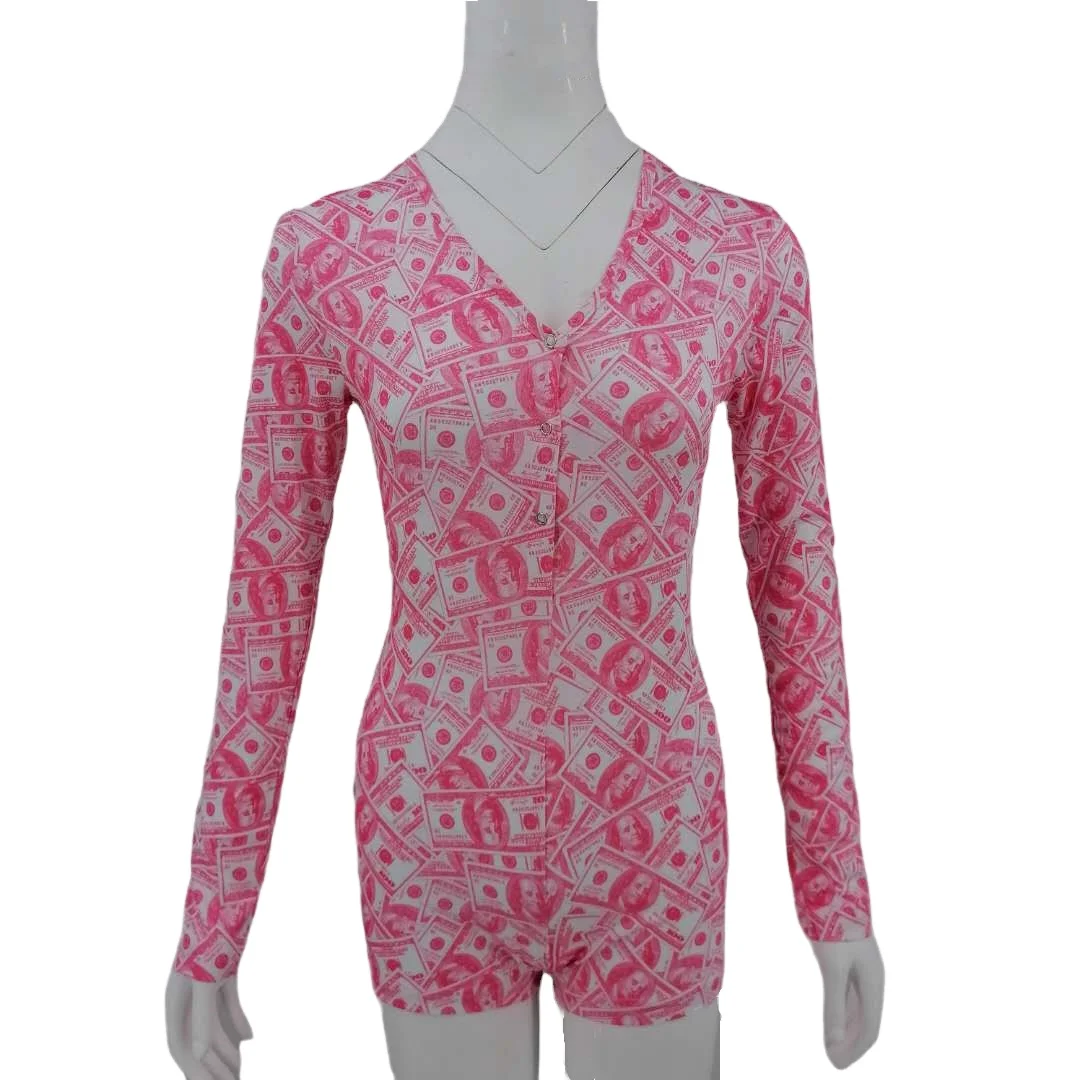 

2020 wholesale fashion sleepwear bodycon pajamas nightwear billions pink money onsies adult onesie for women