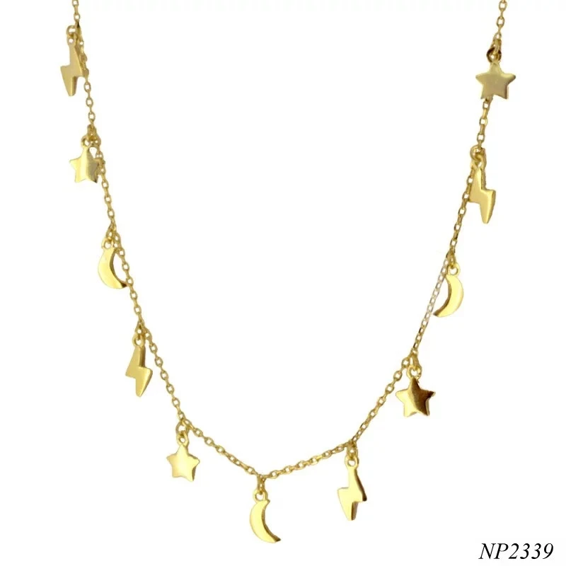 

2020 new 925 Sterling Silver 18k Gold Plated Star Moon and Lightning Charms Necklaces Dainty Chain Layered Necklace