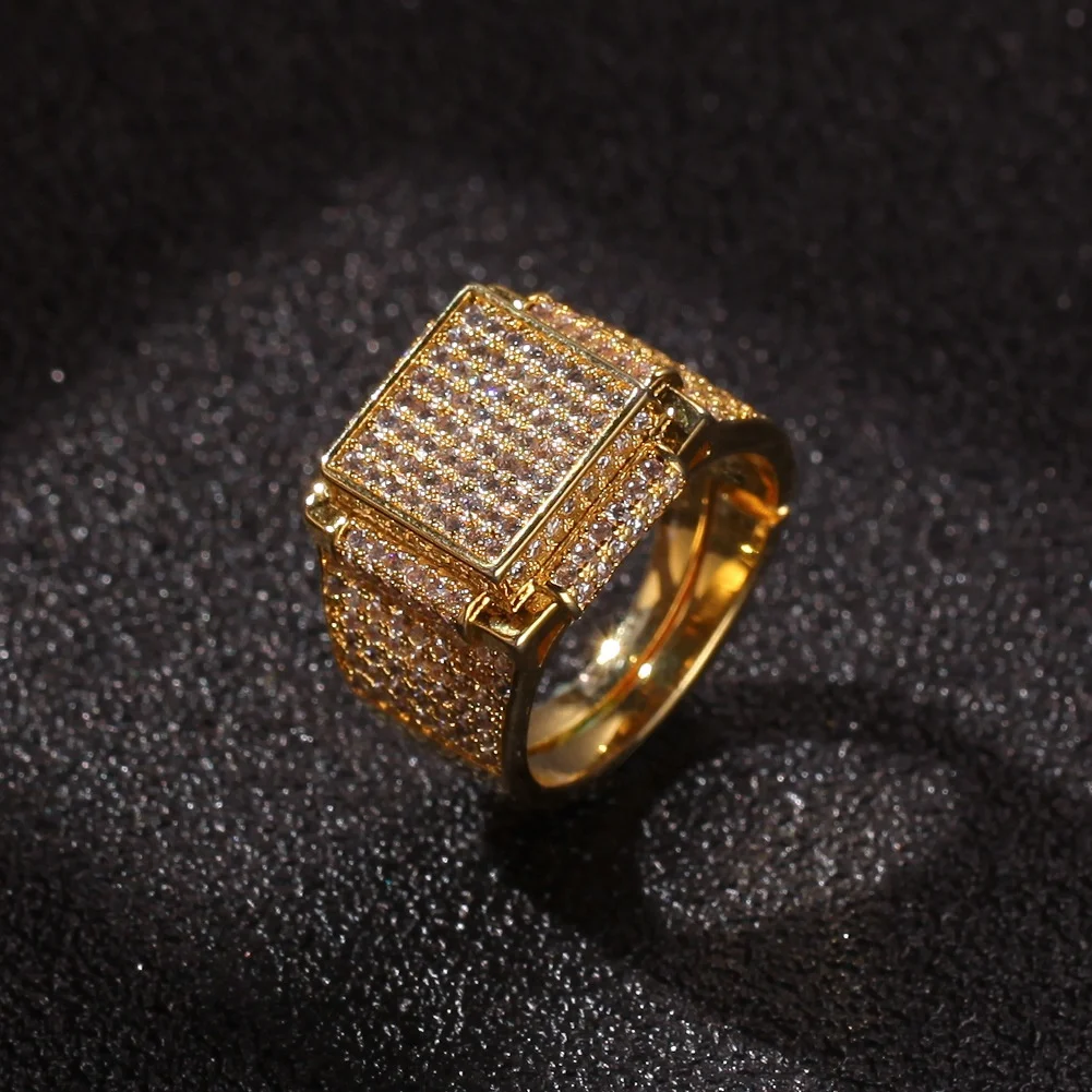 

2021 Square 15mm Brass CZ Stone Rings Iced Out Gold Silver Color Diamond Ring Gift For Men Women Hip Hop Jewelry wedding rings