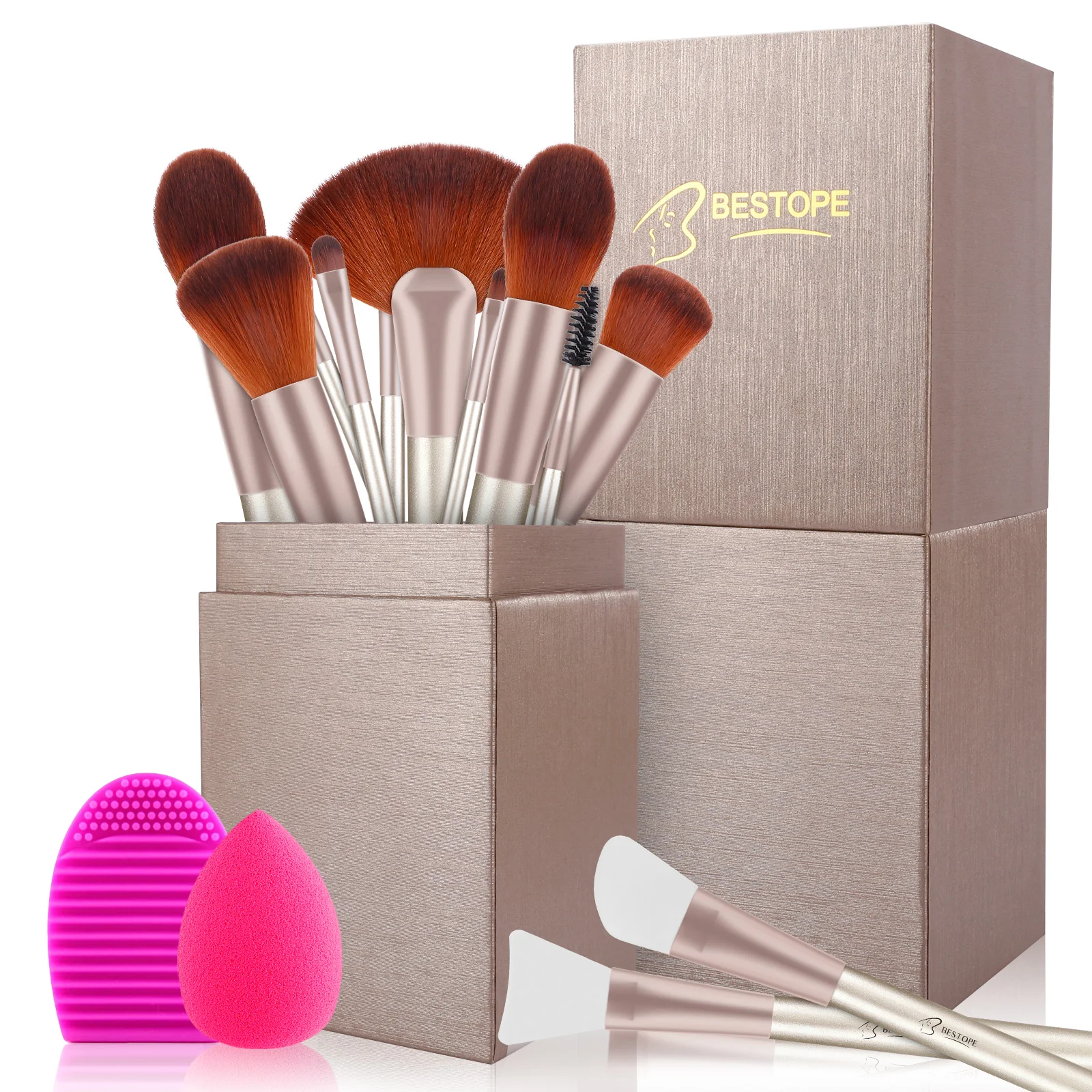 

Wholesale Sofe and Dense Cosmetic Tools Essential Synthetic Hair Private Label Cosmetic Beauty Makeup Brush set, Champagne gold