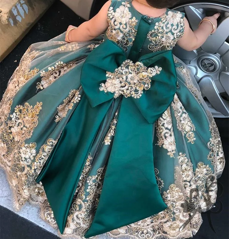 

new fashion dark green with sequins flower girl dress party birthay wedding ball gown, Picture color