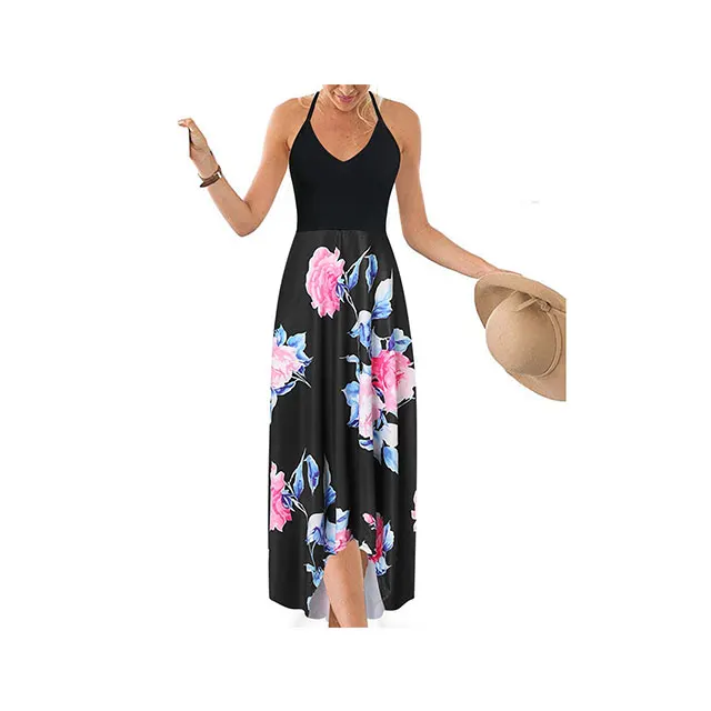 

NEW Women Summer Floral Printed Sleeveless Dress Sling Dress V-neck Backless Dress Plus Size