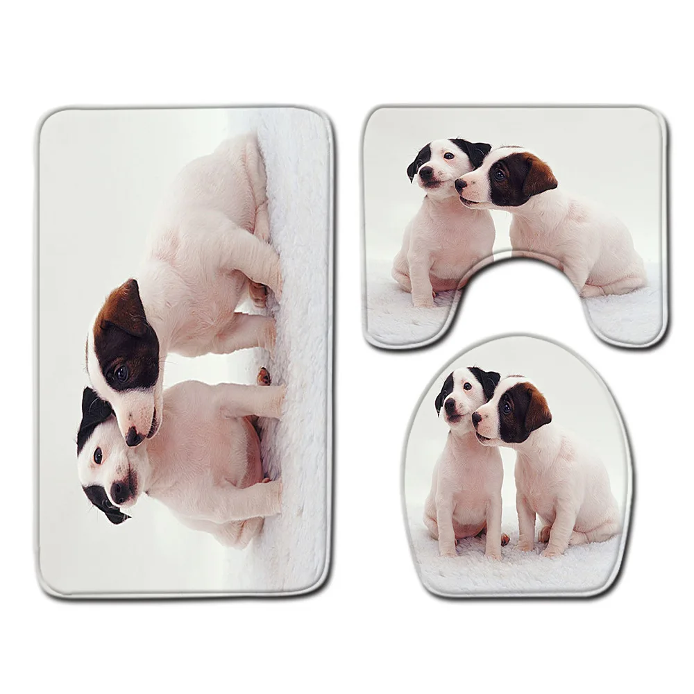 

DB Hot Sell Digital Printed Big Size Dog Design 3 Pcs of Set Bath Toilet Mats