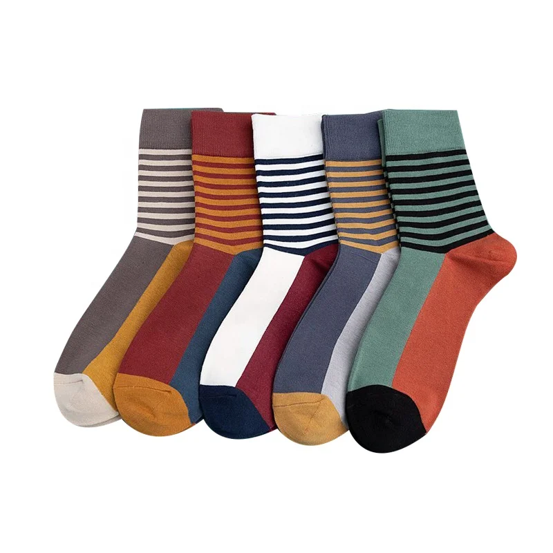 

2019 winter and autumn new designs multi color socks casual dress mens striped socks, Pure color